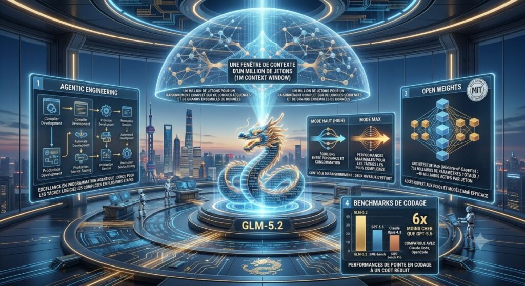 GLM-5.2 le modèle IA chinois gratuit et open source qui rivalise avec GPT-5.5 à 7 fois moins cher