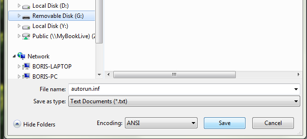 enregistrement du fichier vide dans la clé usb