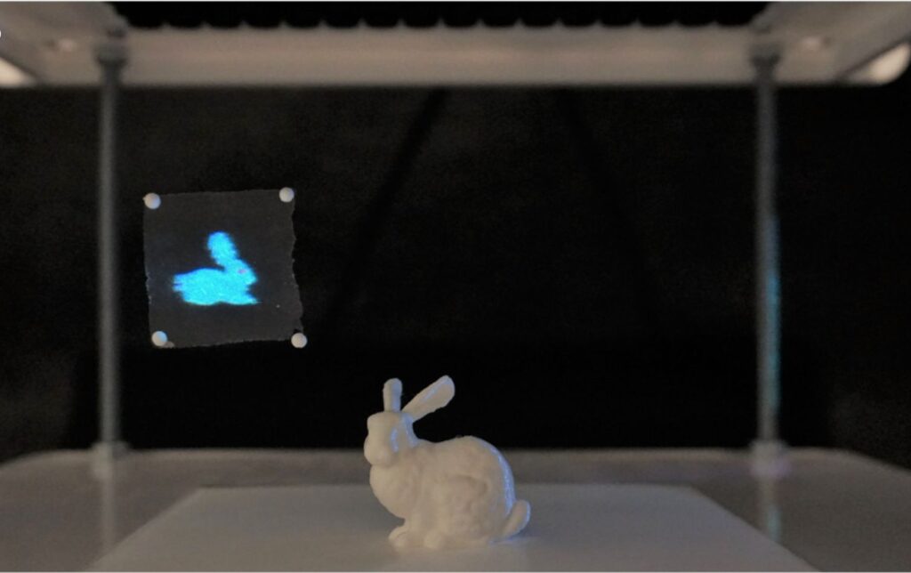 hologramme de lapin 3D à l'aide d'ondes sonores et d'écrans en lévitation