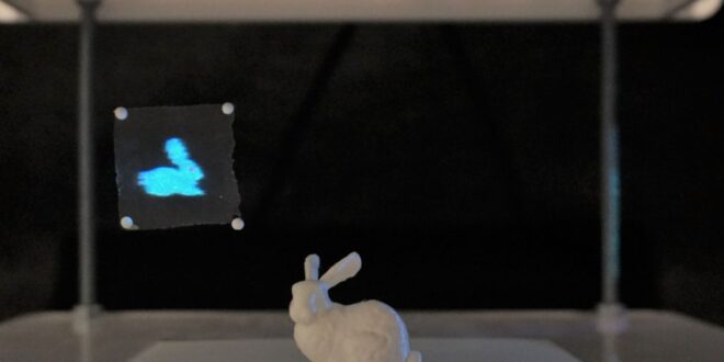 hologramme de lapin 3D à l'aide d'ondes sonores et d'écrans en lévitation