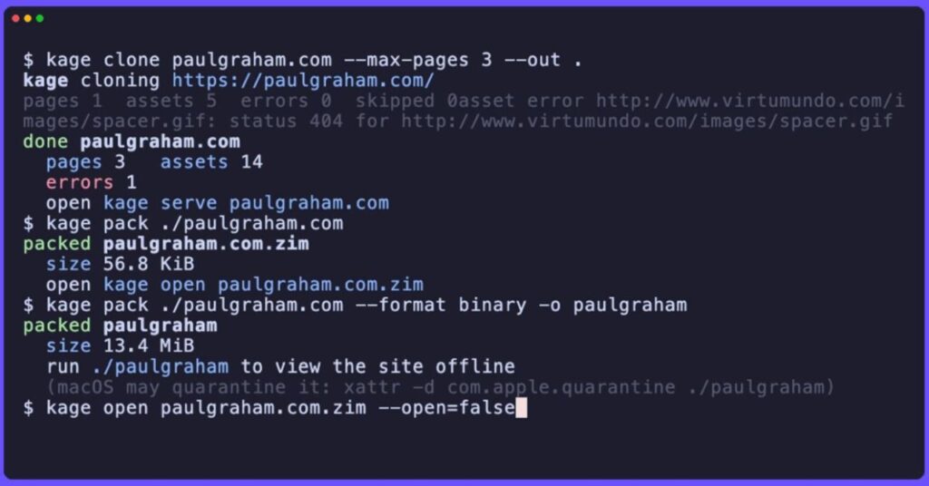 Kage : l'outil open source qui transforme n'importe quel site web en un seul fichier exécutable, sans JavaScript ni traqueurs