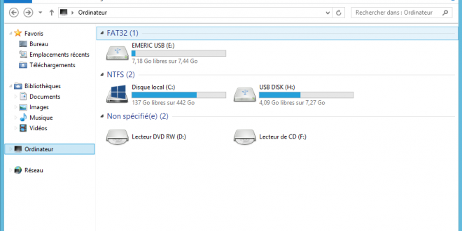 Séparez les appareils et les lecteurs dans l'explorateur de Windows 8.1